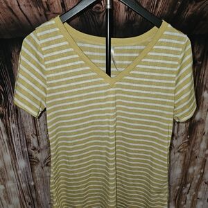LuLaRoe Yellow and White Striped Short Sleeve Top